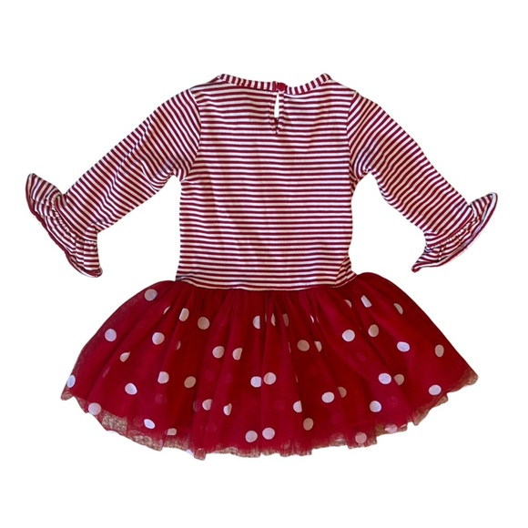 Red and White Striped Polka Dot Embroidered Santa Dress Little Girls Christmas - Picture 3 of 5